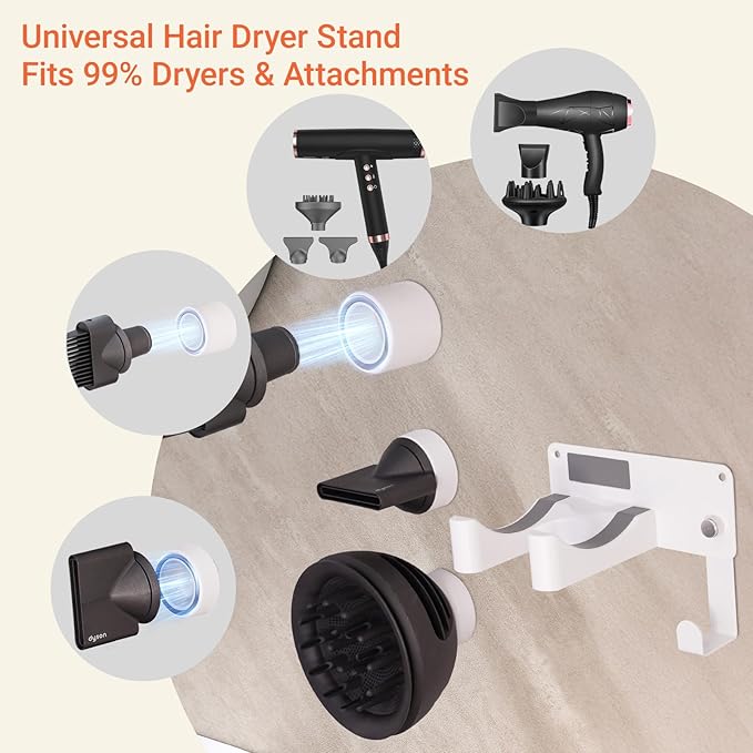 Hair Dryer Holder, Hair Dryer Holder Wall Mounted Self Adhesive Hairdryer Holder forDyson Aluminum Blow Dryer Holder Wall Mounted Black Hairdryer Hanger for Bathroom White CHOCHOYAH