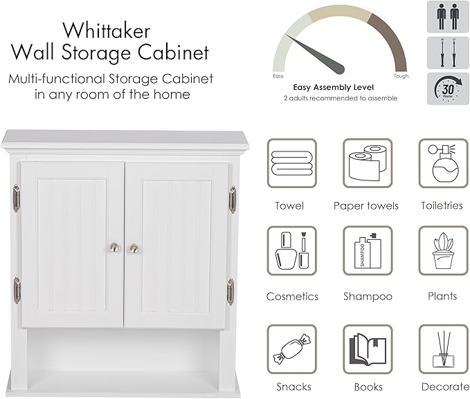 UTEX Bathroom Cabinet Wall Mounted, Wood Hanging Cabinet, Wall Cabinets with Doors and Shelves Over The Toilet for Bathroom,White
