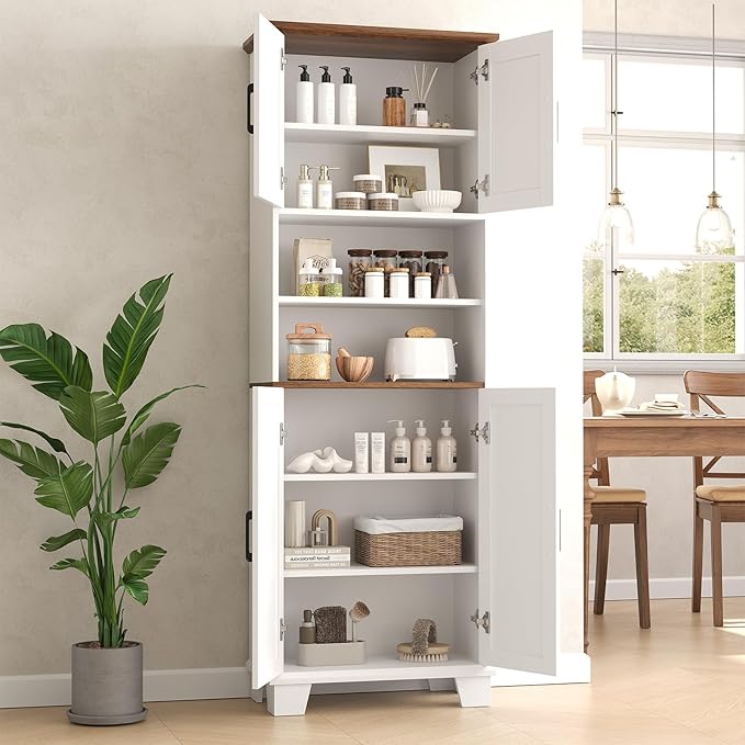 Farmhouse Bathroom Storage Cabinet, 67.9" Tall Freestanding Cabinet with 7 Adjustable Shelves & Barn Doors, Multipurpose Pantry Cupboard for Kitchen, Bathroom, Living Room, Dining Room