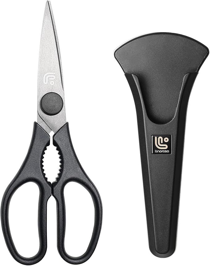 Linoroso Kitchen Scissors Heavy Duty Kitchen Shears with Magnetic Holder Made with Japanese Steel 4034, Multipurpose Ultra Sharp Cooking Scissors for Meat/Vegetables/BBQ/Herbs/Pizza (Graphic,Chili)