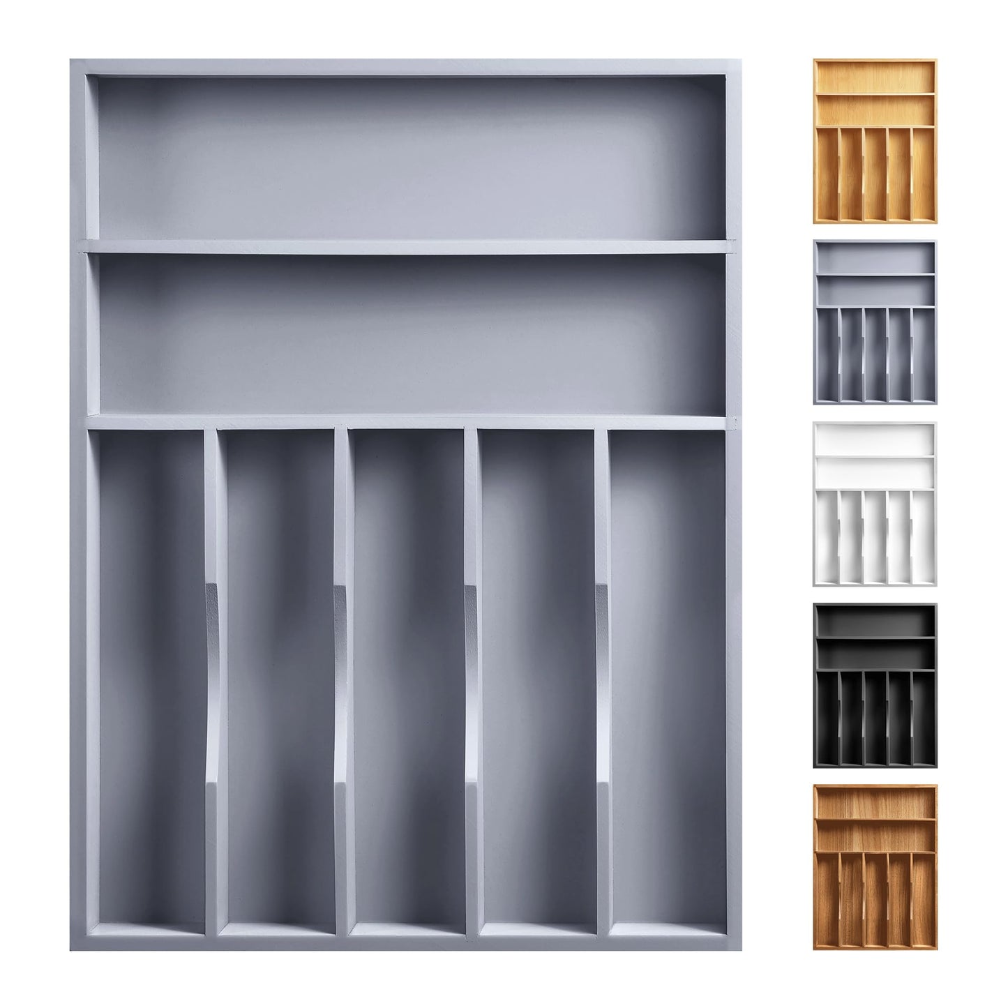 oridom Expandable Bamboo Kitchen Drawer Organizer for Cutlery and Utensils, Adjustable Bamboo Wood Cutlery Tray in Drawer for Flatware and Silverware in Kitchen, (White)
