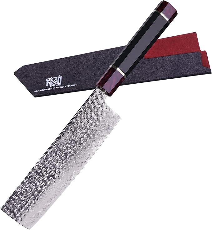 FINDKING Eternity Series Japanese Chef Knife with ABS sheath, Professional Kitchen Knife, 9Cr18MoV Damascus Steel Blade, Resin Octagonal Handle, Sharp, for Meat Cutting, 8 Inches