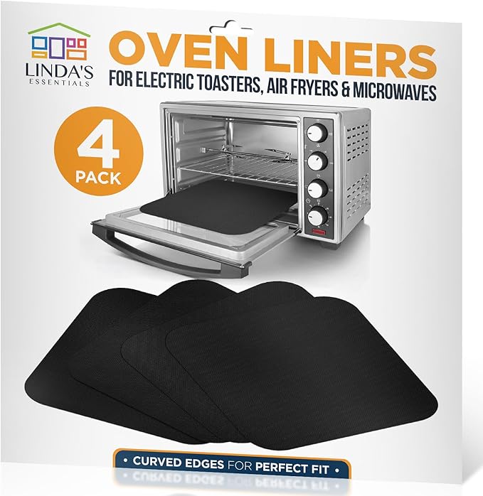 Toaster Oven Liners for Bottom of Oven (2 Pack) Reusable Non-Stick Heat Resistant Toaster Liners, Compatible with Ninja, Cuisinart, Emeril Lagasse & More, Toaster Mat, 12"x12" (Black)