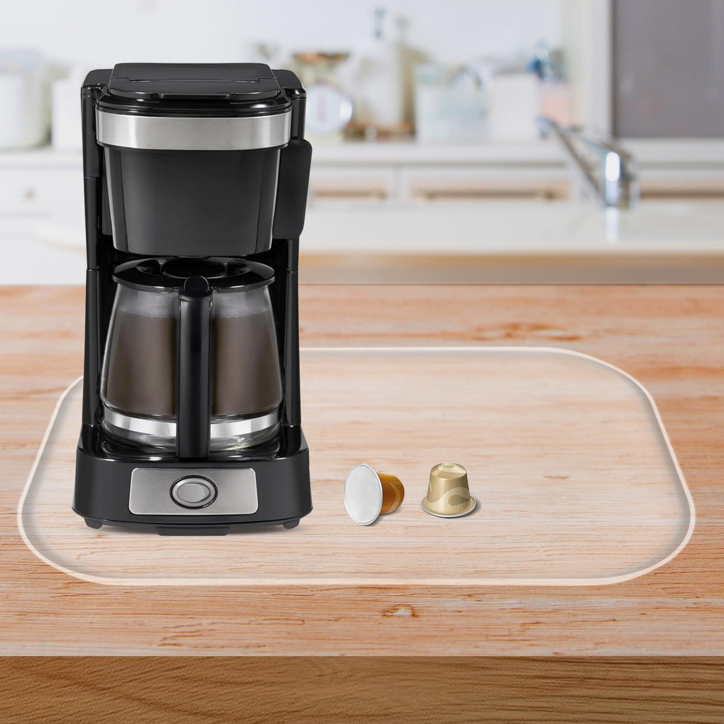 Silicone Coffee Maker Mat with Lip for Countertops, 24'' x 16'', Grey