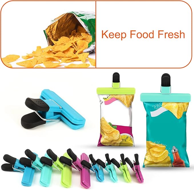 TACGEA Chip Clips, 8 Pack Food Clips, Upgrade Wide Open Bag Clips for Food Storage with Air Tight Seal Grip (4 x L, 4 x S)