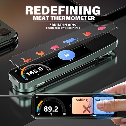 AWLKIM Instant Read Meat Thermometer Digital, 3.8" Touchscreen No App Needed Rechargeable Waterproof Kitchen Food Thermometer Probe for Cooking, Grill, BBQ, Candy, Oil Frying, 0.5F