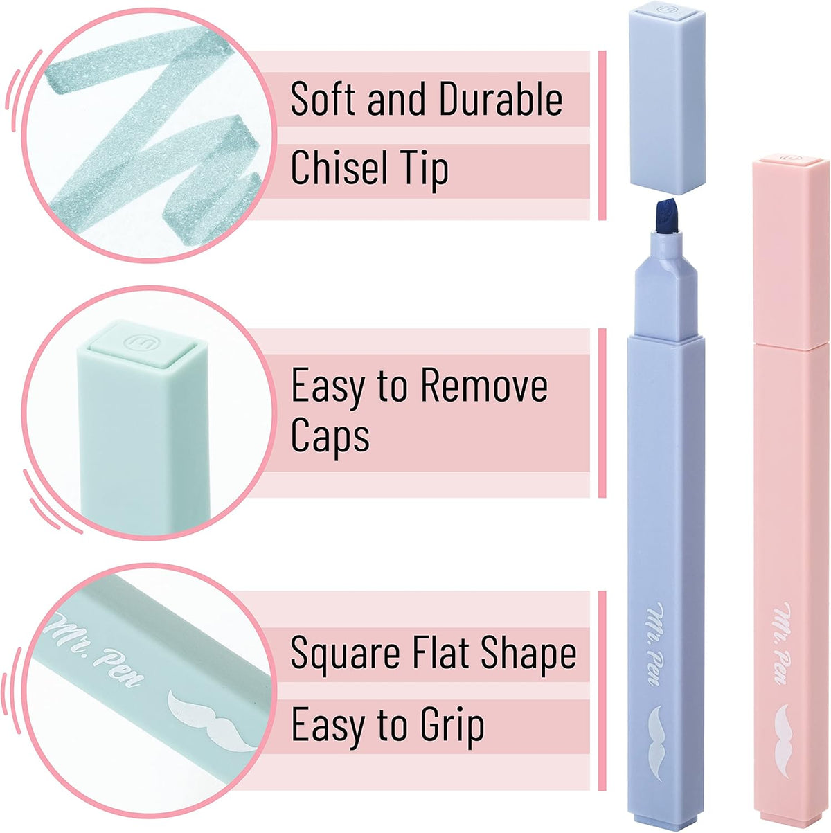Mr. Pen Aesthetic Highlighters - 8 pcs Chisel Tip Morandi Colors No Bleed Bible Pastel Highlighter Set