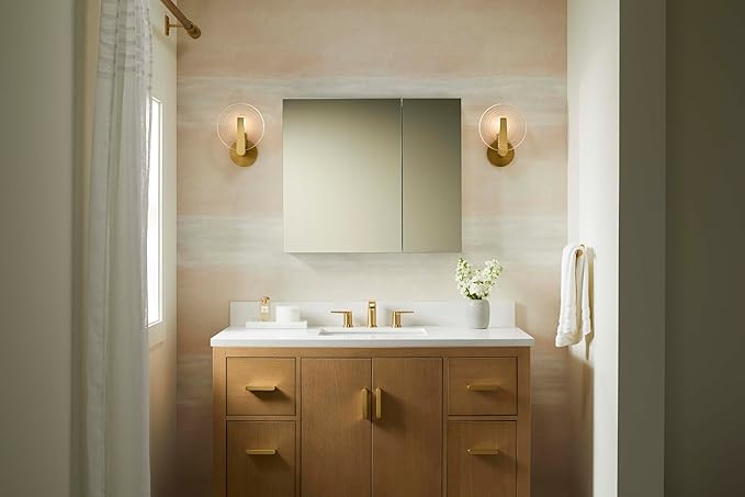 Kohler 55064-NA Embark Slim Medicine Cabinet Mirror, Adjustable Shelves with Mirrored Doors, 30 in. W x 26 in. H