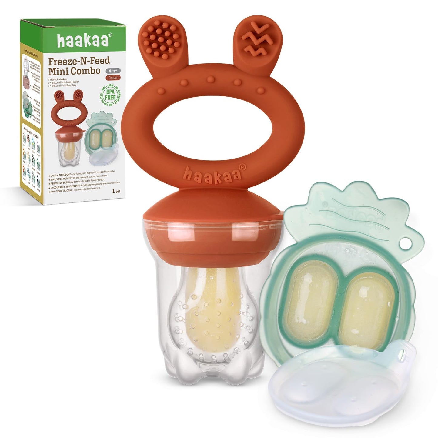 Haakaa Baby Fruit Food Feeder & Mini Freezer Nibble Tray Combo, Breastmilk Popsicle Molds for Baby Cooling Relief, BPA Free Silicone Feeder for Safe Infant Self Feeding, 4 Month+ (Lavender)