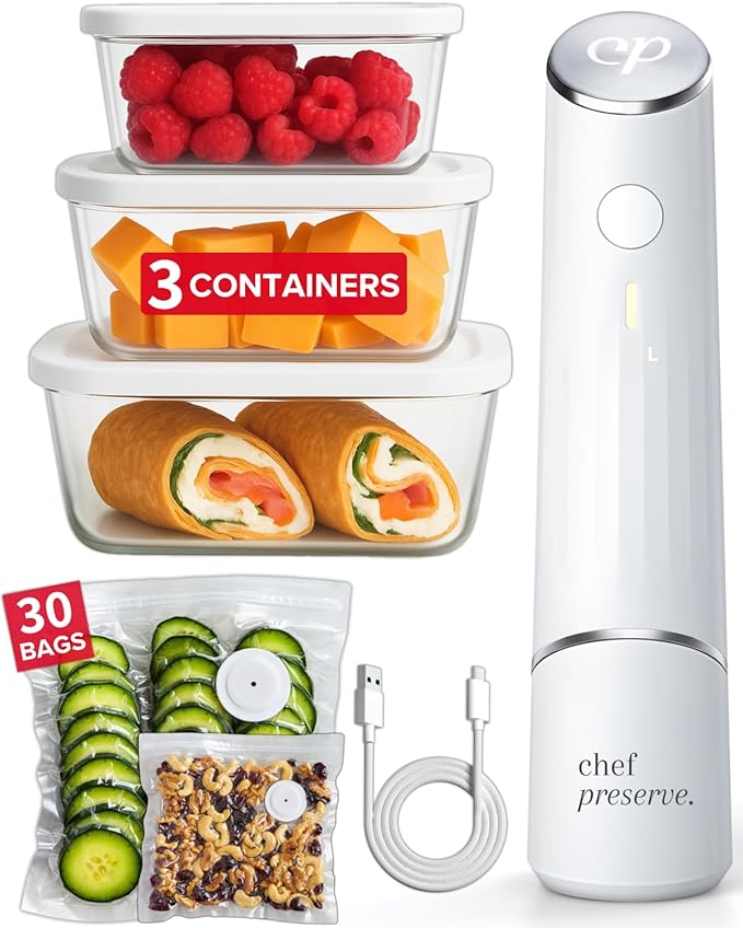 Chef Preserve Reusable Vacuum Sealer Bags for Food – 30 BPA-Free Food Storage Bags, Freezer, Microwave – Odor-Resistant, Leak-Proof – Compatible with Chef Preserve Vacuum Sealers