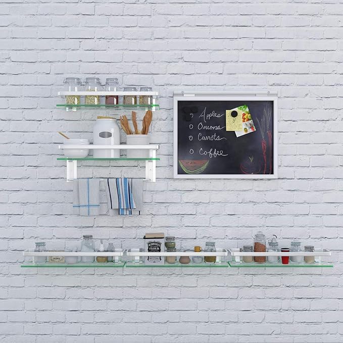 VOLPONE Bathroom Wall Shelf 15.7in Bathroom Glass Shelves Wall Mount Glass Shelf Rustproof Bathroom Wall Organizer 3 Tier (Sliver)