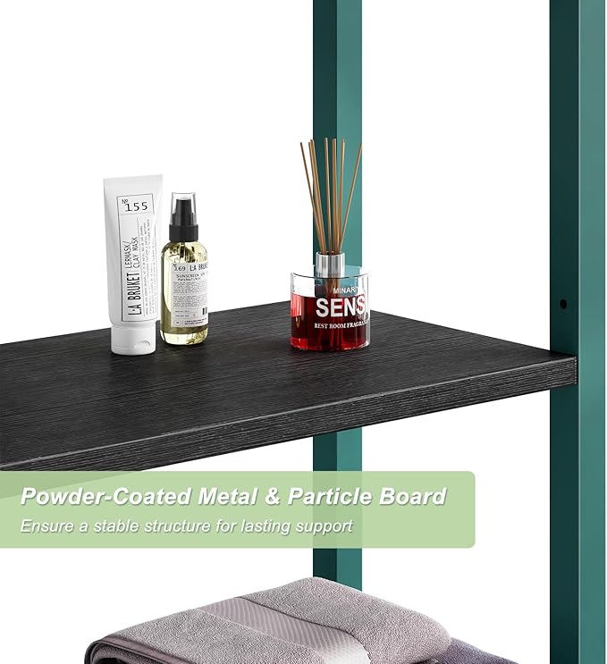 Over-The-Toilet Storage Rack, 4-Tier Bathroom Organizer Shelf Over Toilet with Adjustable Shelf and Basket, Freestanding Space Saver Bathroom Shelves Above Toilet for Room (Green- Black)