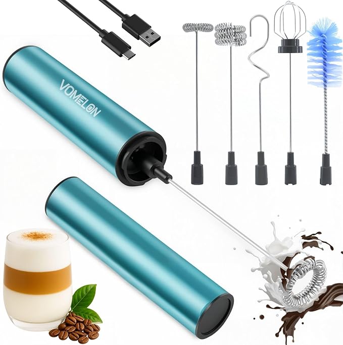 Rechargeable Milk Frother Handheld Electric Frother Wand Milk Foamer Drink Mixer for Coffee, Lattes, Cappuccino, and Egg, Stainless Steel for Travel-Rube Red