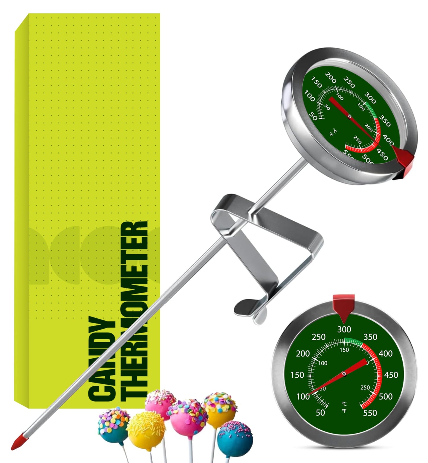CRAFT911 Candy Thermometer with Pot Clip - Deep Fry Oil Thermometer for Frying and Candle Making (Green)