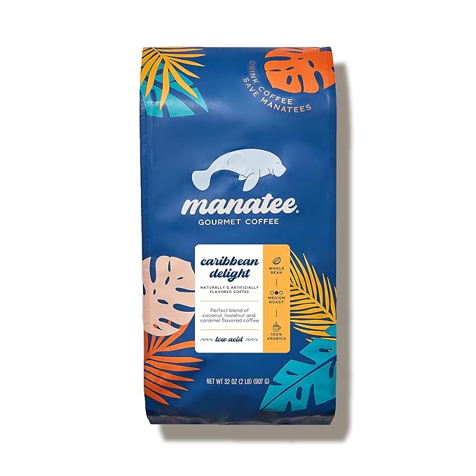 Manatee Gourmet Whole Bean Coffee, Medium Roast, Caribbean Delight 2 lb