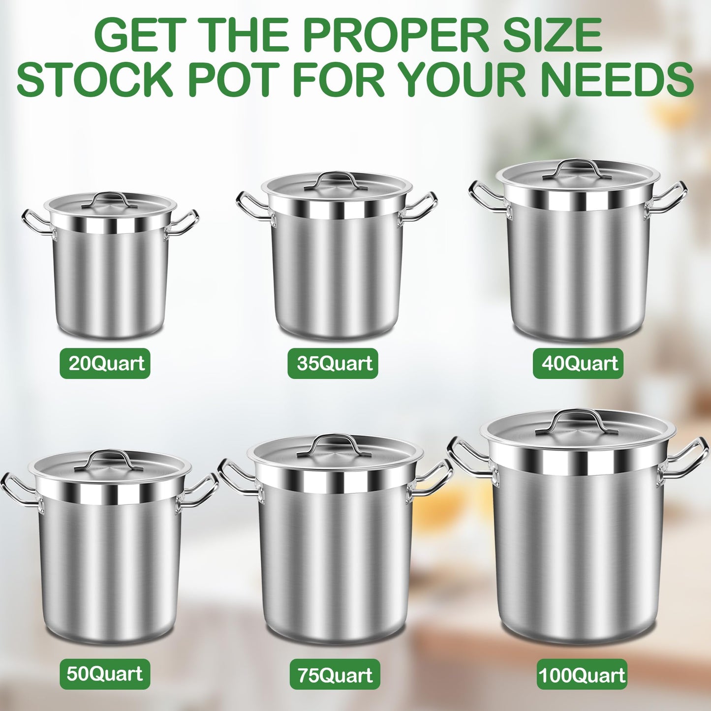 STOCKPOT 35 Quart Commercial Grade Large Stock Pot - Soup Pot with Lid - Non-Nickel Stainless Steel - Healthy Cookware Polished Stockpots - Heavy Duty - 8.8Gallon
