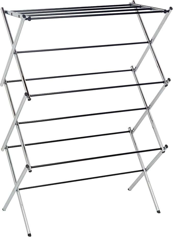Amazon Basics Foldable Portable Metal Clothes Drying Rack for Indoor Air Drying, Energy Saving, 14.5 x 29.5 x 41.8 inches, Chrome Silver