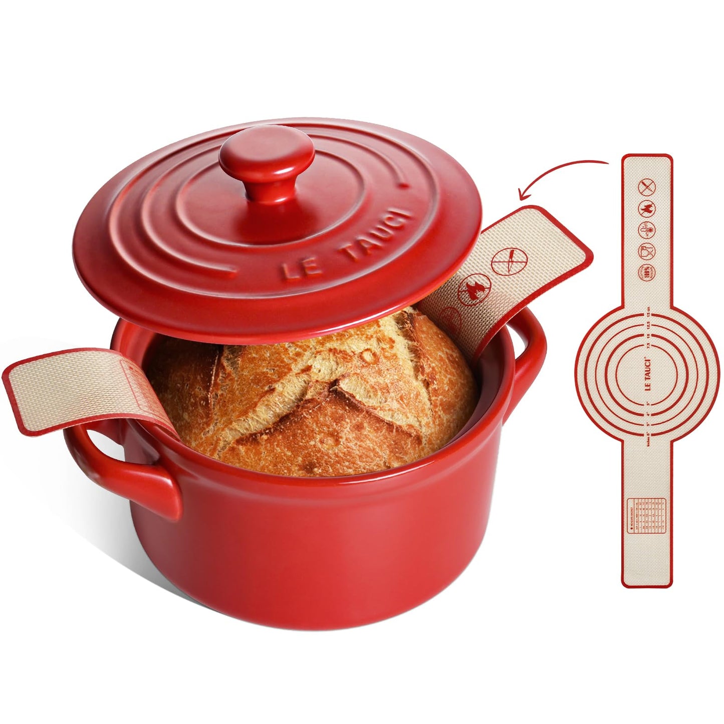 LE TAUCI 3 QT Ceramic Bread Baker with Lid for Sourdough, Covered Bread Baking Pot with Natural Steam Retention, Oven Safe to 500°F, Silicone Bread Sling Included, Forest Green