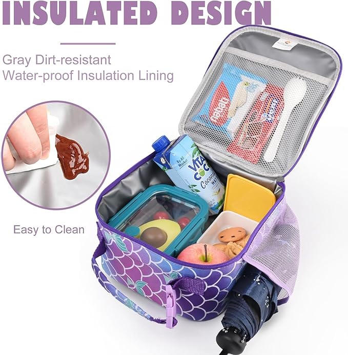 Lunch Box Kids,Premium Insulated Lunch Bag for Girls Boys,Soft Bag Mini Cooler Back to School Thermal Reusable Lunch Bag for Work School Picnic (Mermaid)