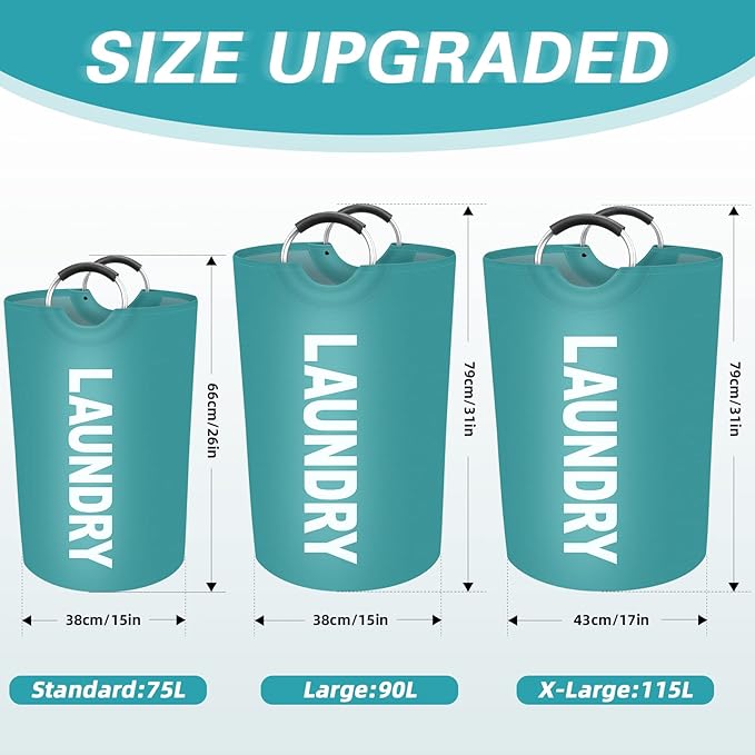 StorageRight 75L Large Laundry Basket, Laundry Hamper, Dirty Clothes Hamper for Laundry, Collapsible, Waterproof Laundry Baskets with Foam Protected Aluminum Handles for Laundry, Dorm, Family (Green)