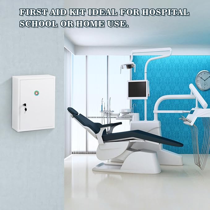 KYODOLED Wall Mount Locking Medicine Cabinet, Large Capacity First Aid Cabinet for Bathroom, Medicine Cabinet with Key, Secure Steel Lock Box for Medication, 15.75" H x 11.82" W x 4.72" D, White