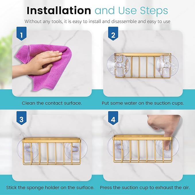 Gold Sponge Holder for Kitchen Sink,Kitchen Sink Sponge Holder,Sink Organizer(Gold)