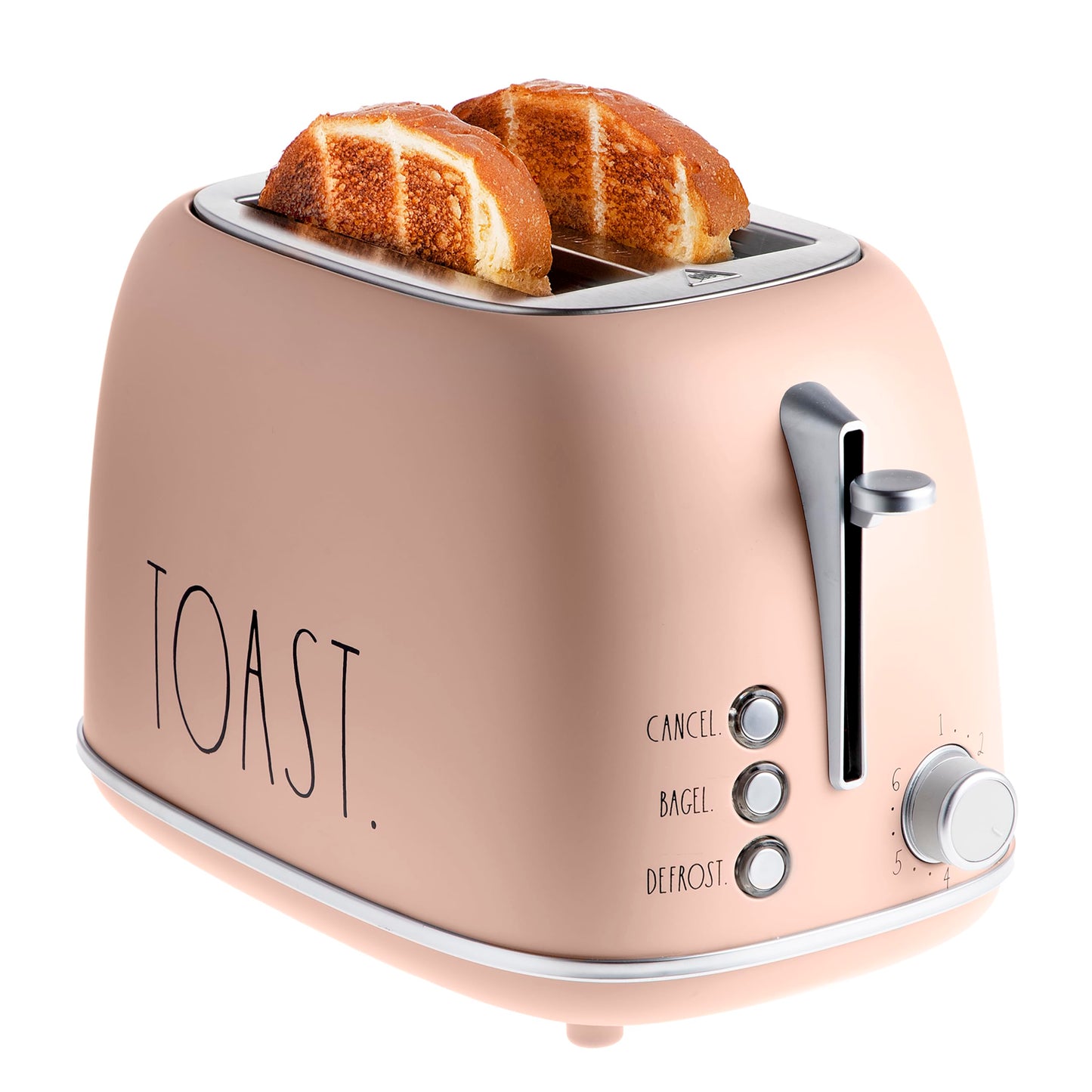 Rae Dunn Retro Rounded Bread Toaster, 2 Slice Stainless Steel Toaster with Removable Crumb Tray, Wide Slot with 6 Browning Levels, Bagel, Defrost and Cancel Options, Sand