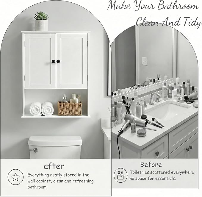 Bathroom Wall Cabinet, White 30" x 24" Wall Mounted Medicine Cabinet, Over Toilet Storage Hanging Cabinet Adjustable Shelves Cupboard with Large Space for Laundry Room, Bedroom, Kitchen, Entryway