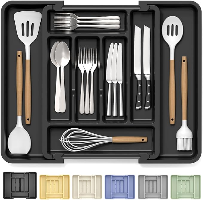 Caperci Large Silverware Organizer Tray for Kitchen Drawer Utensils Thicker