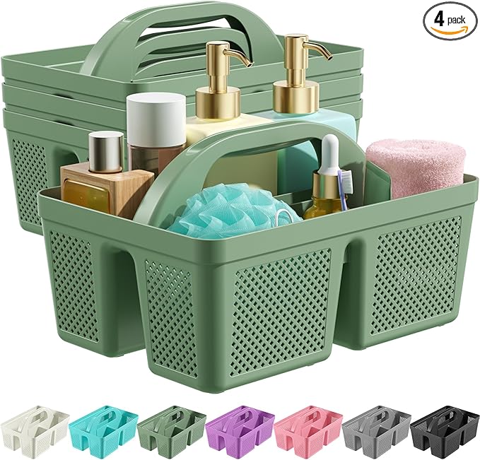 4 PCS Portable Shower Caddy, Integrated Handle, Reinforced Plastic, Organizer Storage Bathroom Supplies and Beauty Products, Cleaning Supplies, Shower Basket for Home, Dorm, Shelf and Cabinet
