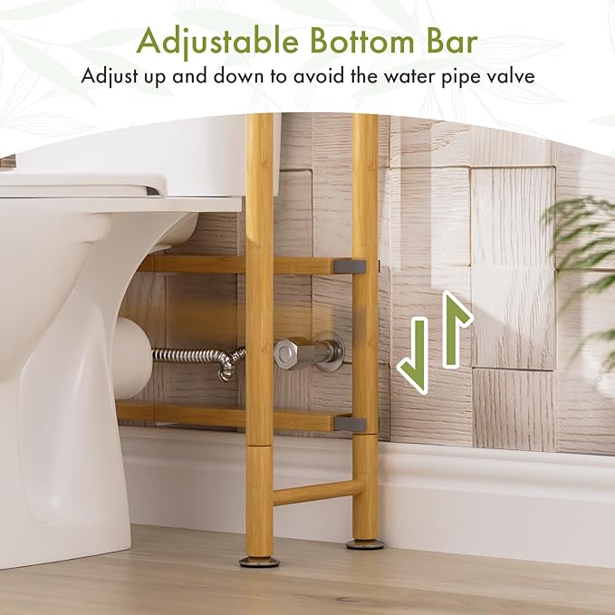 AmazerBath Over The Toilet Storage Bamboo, Bathroom Storage Organizer Shelf, 3-Tier Above Toilet Storage Rack, Space Saver, White and Natural Color
