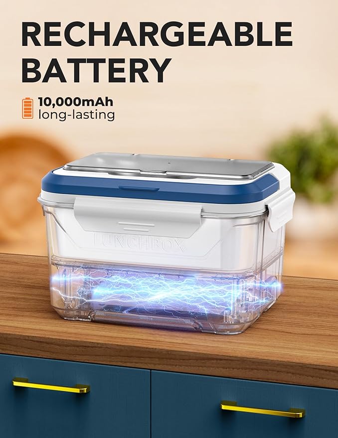 EAST OAK Cordless Electric Lunch Box for Adults, Heated Lunch Box Battery Powered with Automatic Heating, 5.5 Cups Portable Food Warmer with Insulated Carry Bag