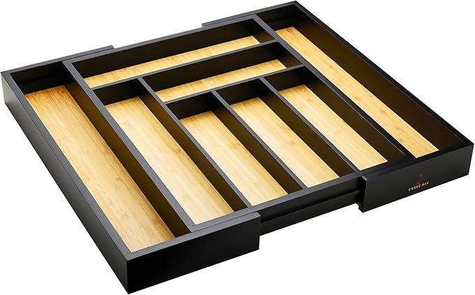 Cozee Bay Bamboo drawer organizer, utensil holder, silverware organizer, and adjustable cutlery tray with drawer dividers, for kitchen, office desk, and bathroom storage (White)