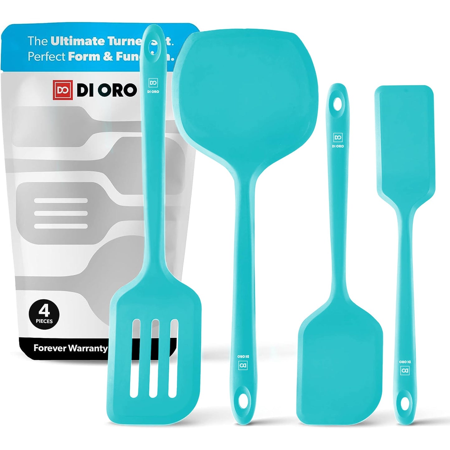 DI ORO Silicone Turner Spatula Set - 600F Heat Resistant, 4-Pc Blue