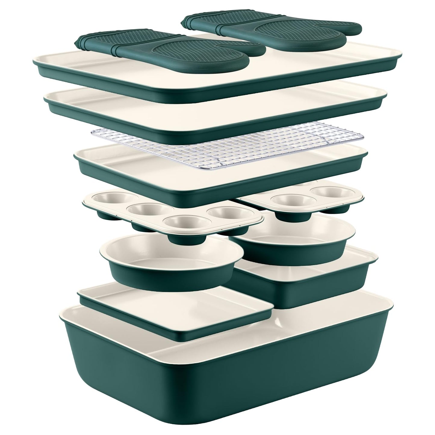 Country Kitchen Nonstick Stackable Bakeware Set - Deluxe Heavy Duty, Durable, Easy Release Baking Set, Denim, 13 Pcs