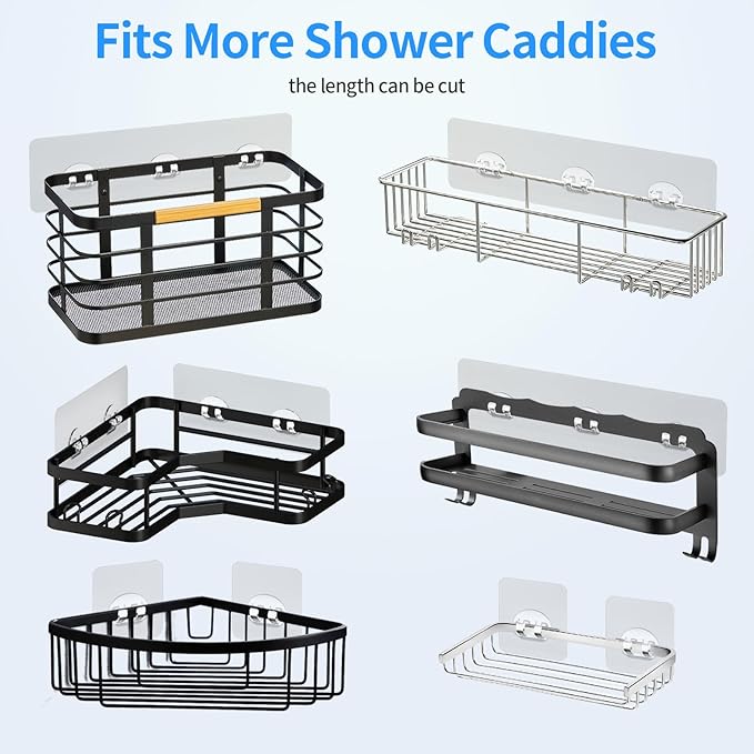 Elegant Shower Caddy Adhesive Replacement, 6 PCS Strong Waterproof Adhesive Hooks and Strips for Shower Shelf and Bathroom Storage Shelf, No Drilling Also Fit Kitchen Rack
