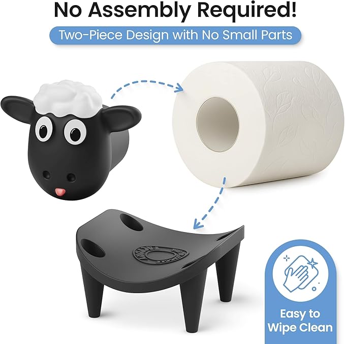 Sheep Toilet Paper Holder 3-Pack, Black Sheep Funny Bathroom Decor, Free Standing Cute Animal Toilet Paper Organizer, Unique Bathroom Accessories, Modern Farmhouse Decor, No Assembly, Gift-Ready