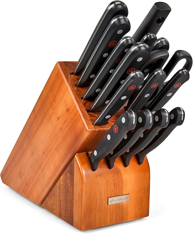 WÜSTHOF Gourmet 16-Piece Knife Block Set, White - With Custom Engraved Chef Knife and/or Faceplate