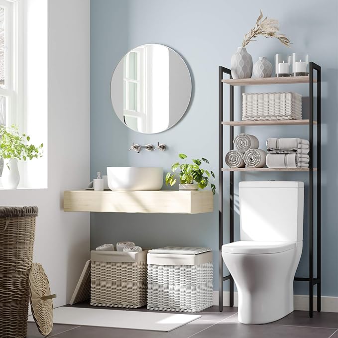 HOOBRO Over The Toilet Storage, 3-Tier Bathroom Organizer Shelf Over Toilet, Freestanding Bathroom Storage Shelves, Space Saver, Easy to Assemble for Room, Greige and Black BG41TS01