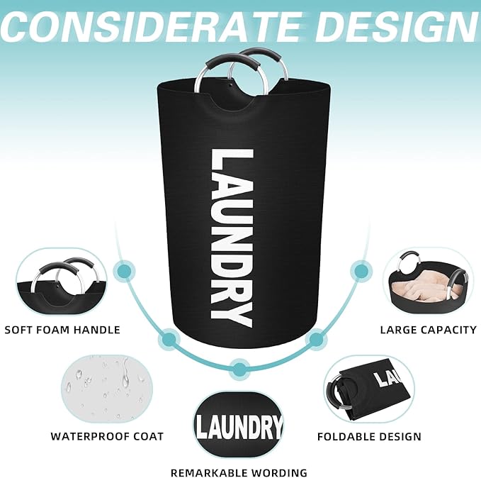 StorageRight 115L Large Laundry Basket, Laundry Hamper, Dirty Clothes Hamper for Laundry, Collapsible, Waterproof Laundry Baskets with Foam Protected Aluminum Handles for Laundry, Dorm, Family (Black)