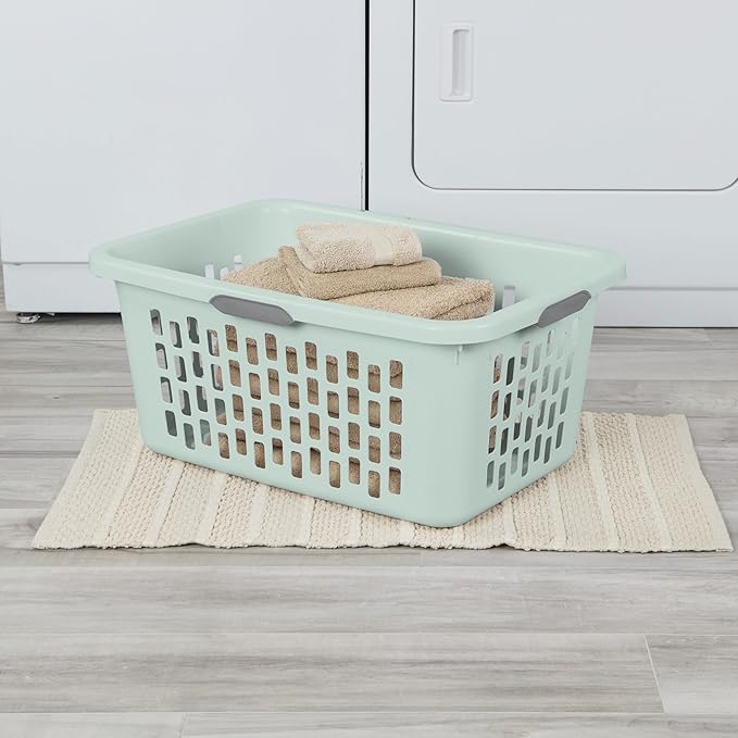 Sterilite 6-Pack 2 Bushel Laundry Basket, Rectangular Plastic Clothes Hamper, Mint - Ventilated Open-Top Utility Wash Bin with 4 Handles and Large Clothing Load Capacity