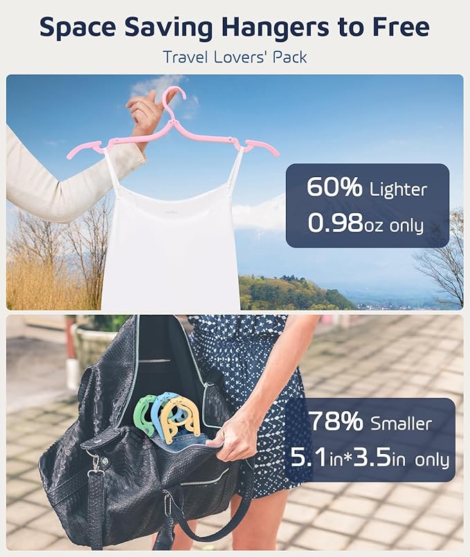 50 Pcs Travel Hangers, Cruise Ship Essentials Foldable Plastic Hangers Travel Essentials, Portable Cruises Must Haves 2026, for Suitcase, RV Camping Airplane Europe Vacation Essential