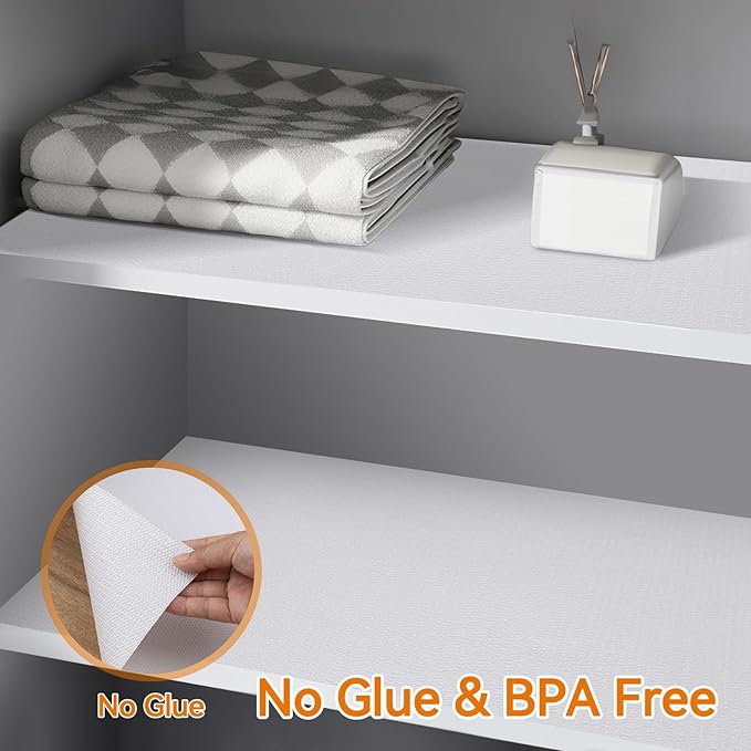 Shelf and Drawer Liner for Kitchen Cabinets Non-Adhesive, Strong Grip Non-Slip Thickened Cabinet Liners for Shelves, Waterproof Mats for Dresser Cupboard, White, 17 in x 20 Feet