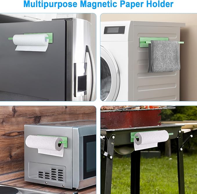 Paper Towel Holder, Magnetic Paper Towel Holder for Fridge, Toilet Paper Roll Holder Magnet Towel Rack Wall Mount Fridge Organizer for Paper Towels Rolls Bathroom Pantry RV Kitchen Storage Green
