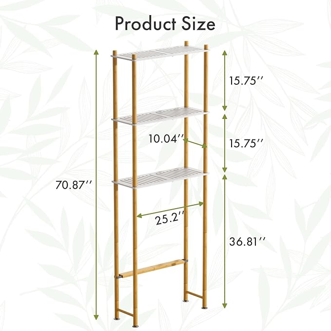 AmazerBath Over The Toilet Storage Bamboo, Bathroom Storage Organizer Shelf, 3-Tier Above Toilet Storage Rack, Space Saver, White and Natural Color