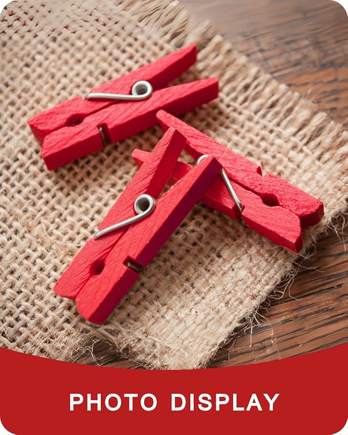 Mini Clothes Pins Wooden Colored Small Clothespins for Photo 1.4 Inch 50 PCS Red, Tiny Clips Close Pin for Baby Shower Classroom Crafts Project Decorations Hanging Pegs