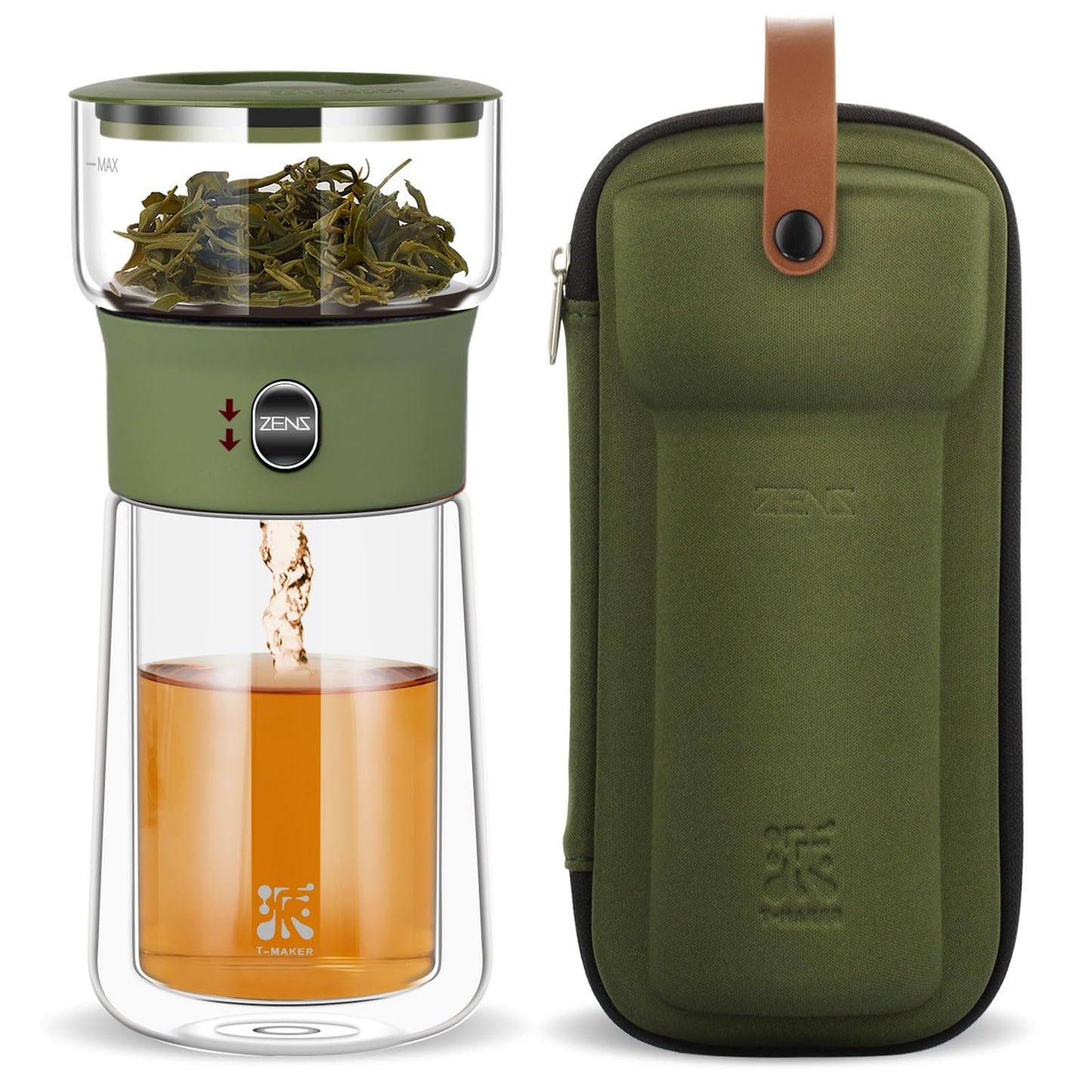 ZENS Glass Tea Infuser Pot, Modern One Touch Tea Maker for Tea Steeping