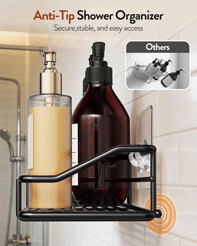 Orimade Adhesive Bathroom Shelf Organizer Shower Caddy Storage Basket Kitchen Spice Rack No Drilling SUS304 Stainless Steel Rustproof, 15.75 inch, Black