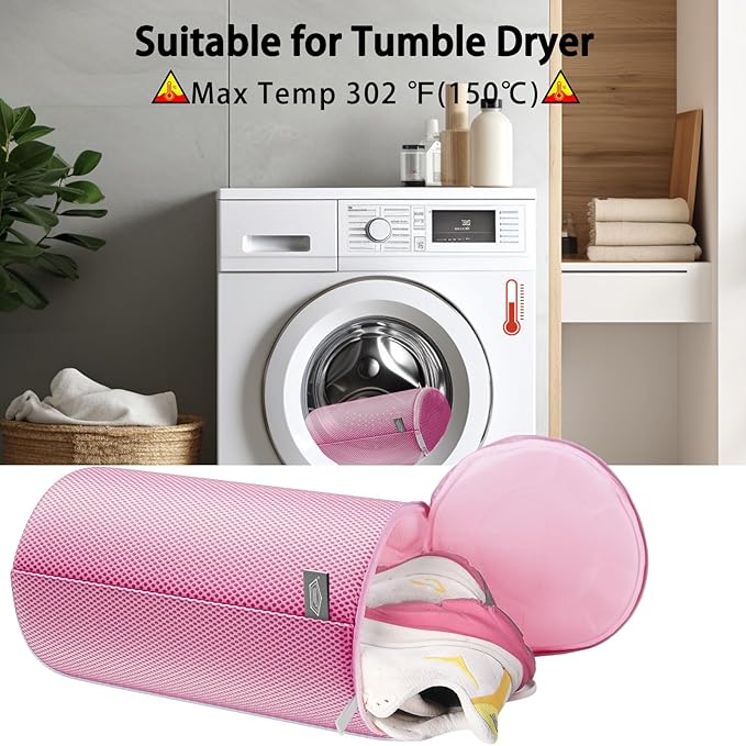 Kimmama Shoe Washing Machine Bag, Shoe Bag for Washing Machine, Mesh Laundry Bags for Sneakers, Footwear, Trainers, Slippers, Pink Sandwish Net, 8x15"