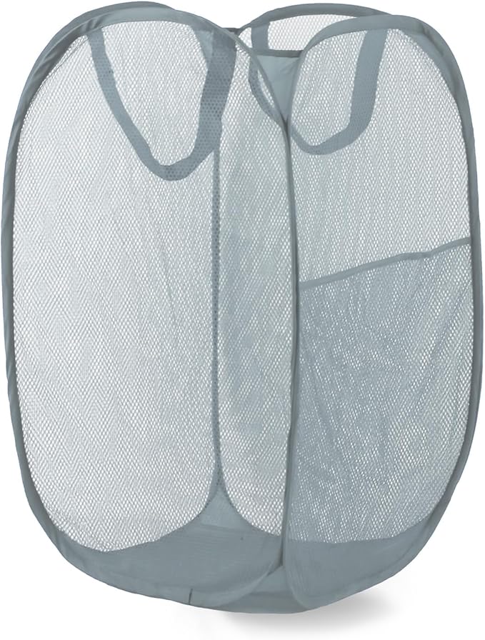 Pop Up Laundry Hamper, Mesh Laundry Basket Collapsible, Foldable Hamper for Travel and Storage (Grey)